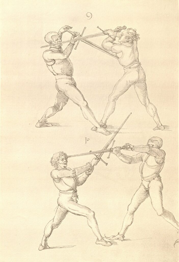 Two images of longsword use, from the Durer fencing manual.